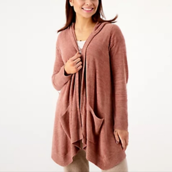 Barefoot Dreams 2X CozyChic Ultra Lite Seashore Cardigan Clay Hooded Open Front - Picture 1 of 6